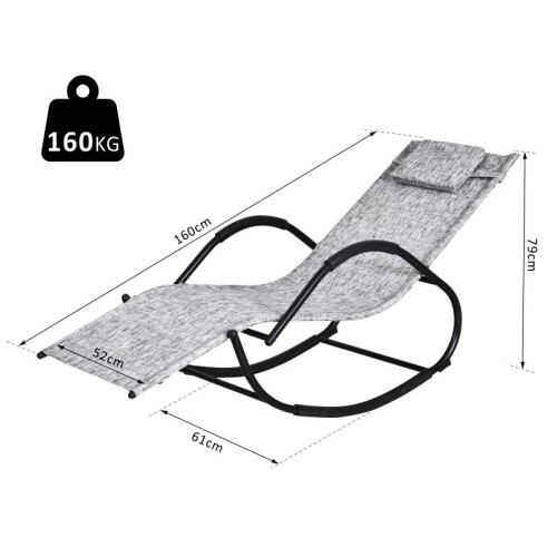 Steel Frame Zero Gravity Rocking Lounge Chair w/ Pillow Grey 1