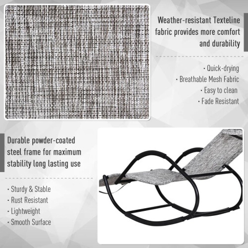 Steel Frame Zero Gravity Rocking Lounge Chair w/ Pillow Grey 2