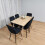 Rectangle Oak Effect Dining Table With 6 Black Velvet Tufted Chairs 10