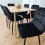 Rectangle Oak Effect Dining Table With 6 Black Velvet Tufted Chairs 6
