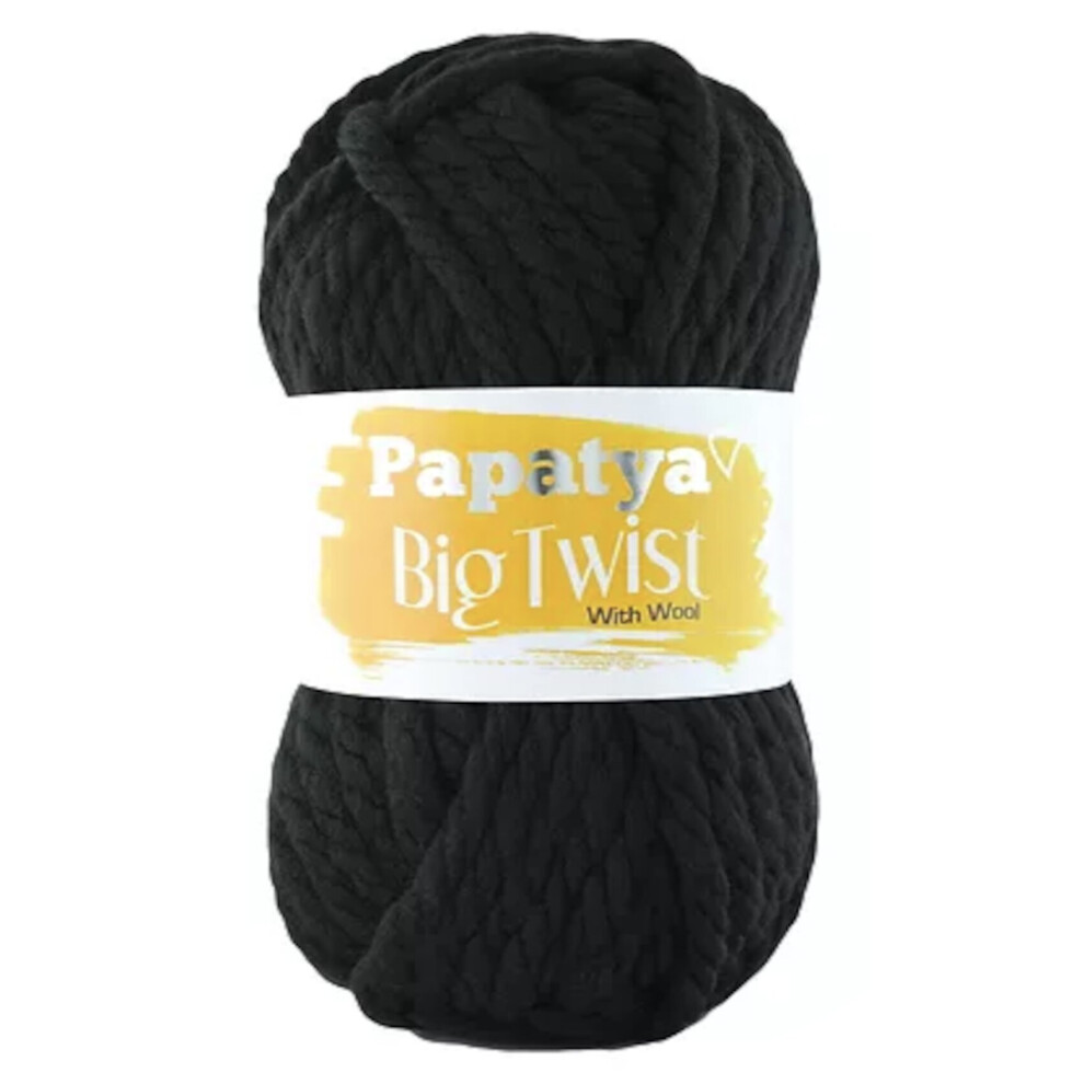 (Black (2000)) Papatya Big Twist Mega Chunky Yarn Acrylic & Wool 200g