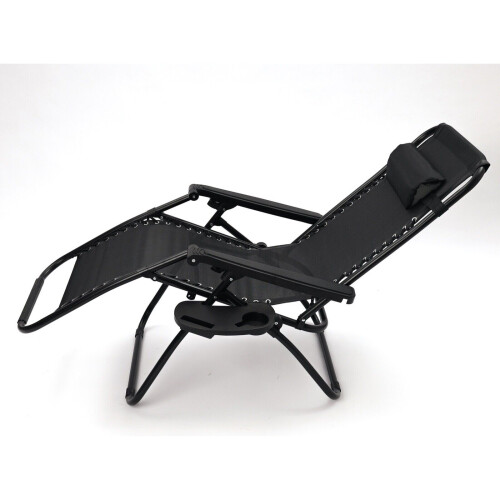 Zero Gravity Chair Sun Lounger Fold Away With Tray Black 2