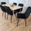 Rectangle Oak Effect Dining Table With 6 Black Velvet Tufted Chairs 7