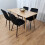 Rectangle Oak Effect Dining Table With 4 Black Velvet Tufted Chairs 6