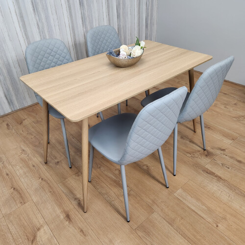 Rectangle Oak Effect Dining Table & 4 Grey Faux Leather Padded Chairs 1
