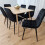Rectangle Oak Effect Dining Table With 6 Black Velvet Tufted Chairs 8