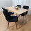 Rectangle Oak Effect Dining Table With 4 Black Velvet Tufted Chairs 4