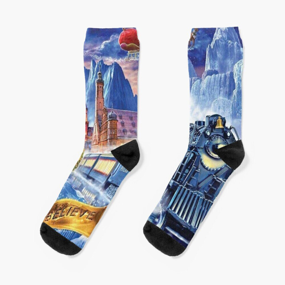 Dress Socks Polar Express Christmas Holiday Novelty Fancy Crazy Pattern Crew Casual for Men Women