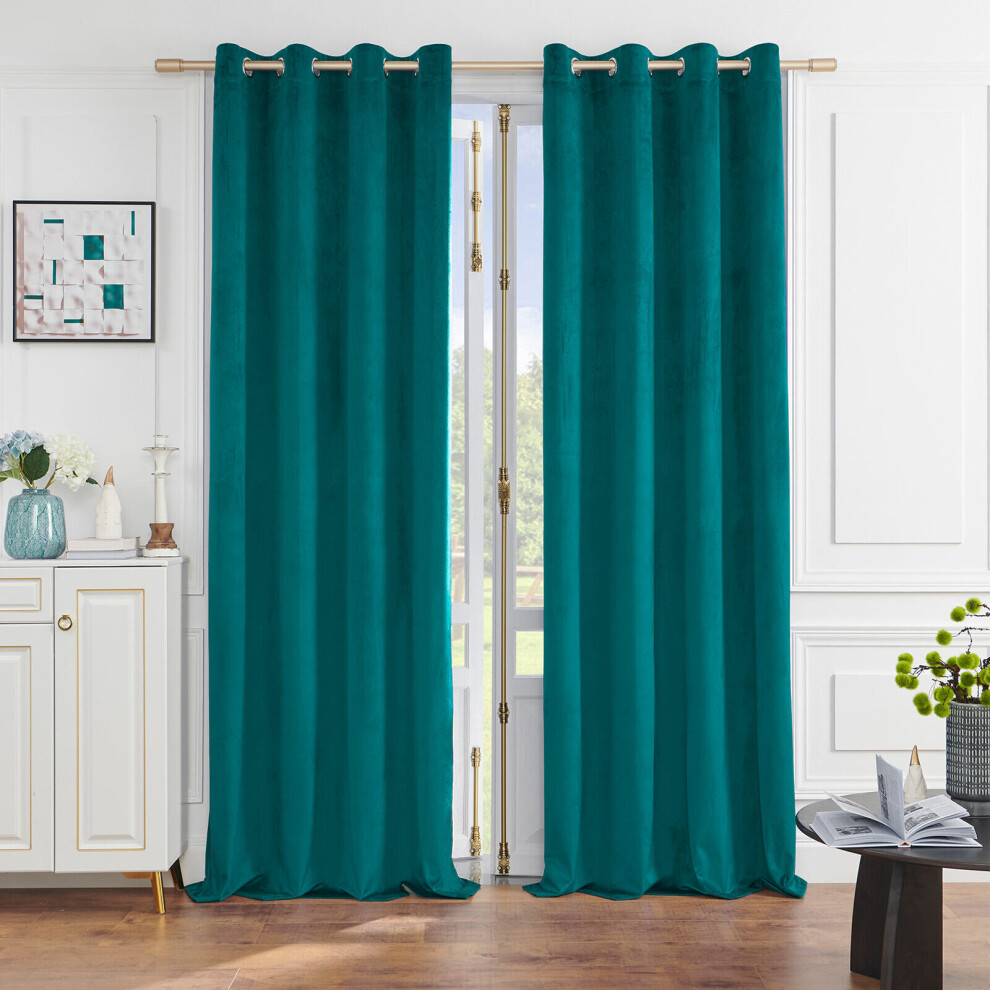 (Green , 90 x 90 in) High Blackout Luxury Velvet Eyelet Curtains Living Room Thick