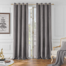 (Grey , 66 x 72 in) High Blackout Luxury Velvet Eyelet Curtains Living Room Thick