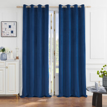(Blue , 90 x 90 in) High Blackout Luxury Velvet Eyelet Curtains Living Room Thick