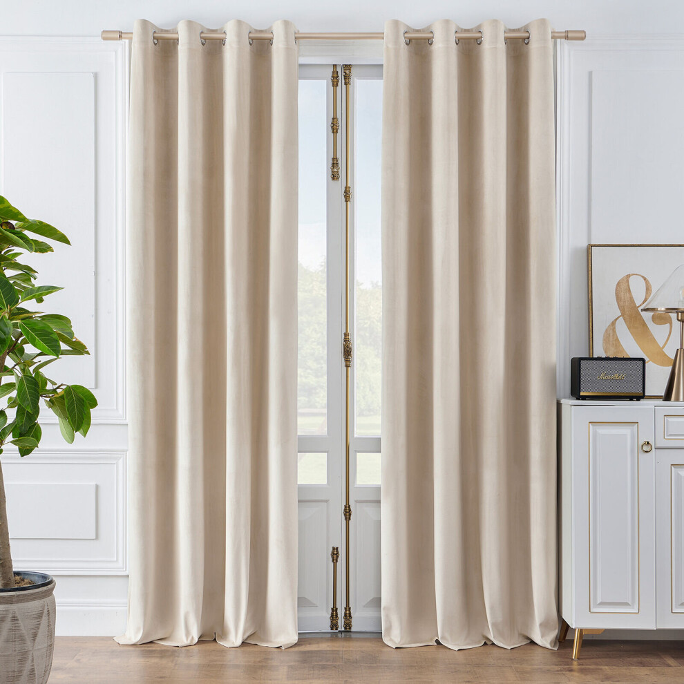 (Beige , 66 x 90 in ) High Blackout Luxury Velvet Eyelet Curtains Living Room Thick