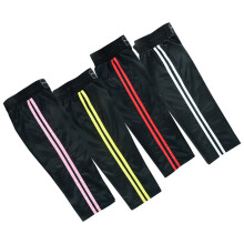 (Black With 2 Pink Stripes, 5/180 cm) ADULTS FULL CONTACT BLACK SATIN KICKBOXING PANTS WITH STRIPES