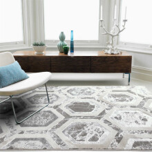 (Small 80X150cm) Aurora Crystal AU12 Geometric Rugs in Silver Beige