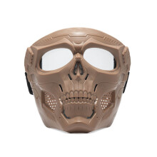 (Khaki+Clear) Paintball Mask Skull Tactical Mask with Goggles
