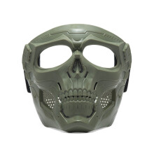 (Army Green+Clear) Paintball Mask Skull Tactical Mask with Goggles