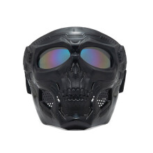 (Black+Color) Paintball Mask Skull Tactical Mask with Goggles