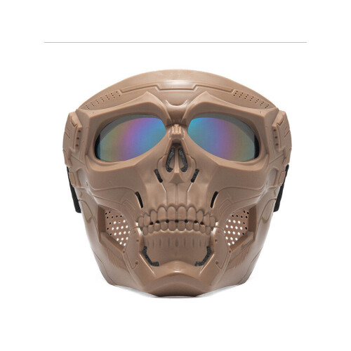 (Khaki+Color) Paintball Mask Skull Tactical Mask with Goggles