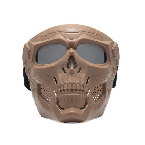 (Khaki+Gray) Paintball Mask Skull Tactical Mask with Goggles