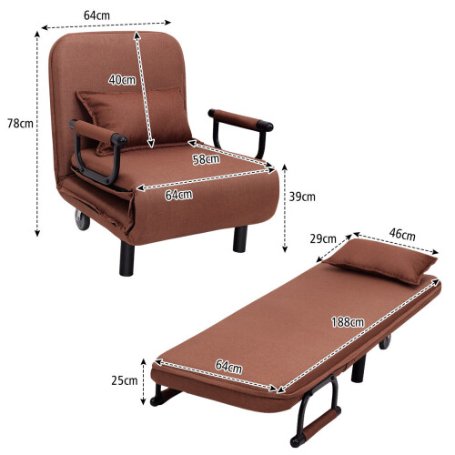 Costway Single Folding Sofa Bed Chair Modern Fabric Sleep Function Holder 1