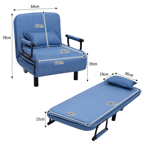 Costway Single Folding Sofa Bed Chair Modern Fabric Sleep Function Holder 1