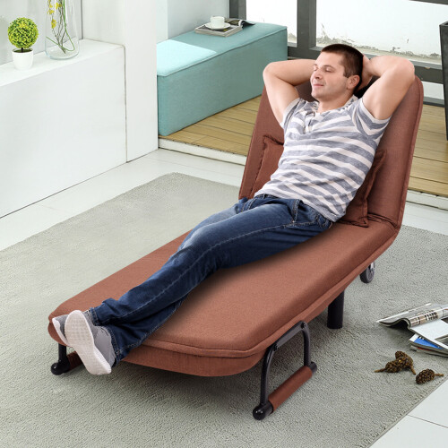 Costway Single Folding Sofa Bed Chair Modern Fabric Sleep Function Holder 2