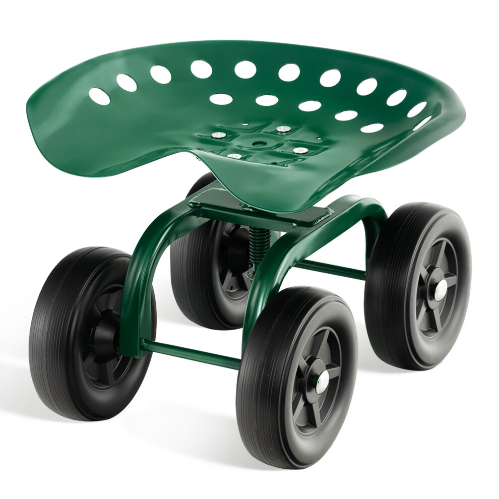 Rolling Garden Workseat Adjustable Garden Stool Cart w/ Swivel Seat