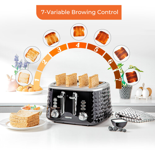 GEEPAS (Black) Geepas 4 Slice Bread Toaster & Electric Kettle Set 2
