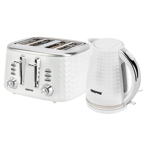 GEEPAS (White) Geepas 4 Slice Bread Toaster & Electric Kettle Set