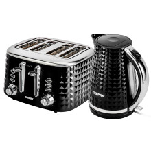 (Black) Geepas 4 Slice Bread Toaster & Electric Kettle Set