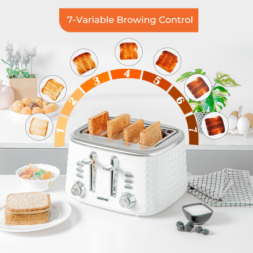 GEEPAS (White) Geepas 4 Slice Bread Toaster & Electric Kettle Set 2