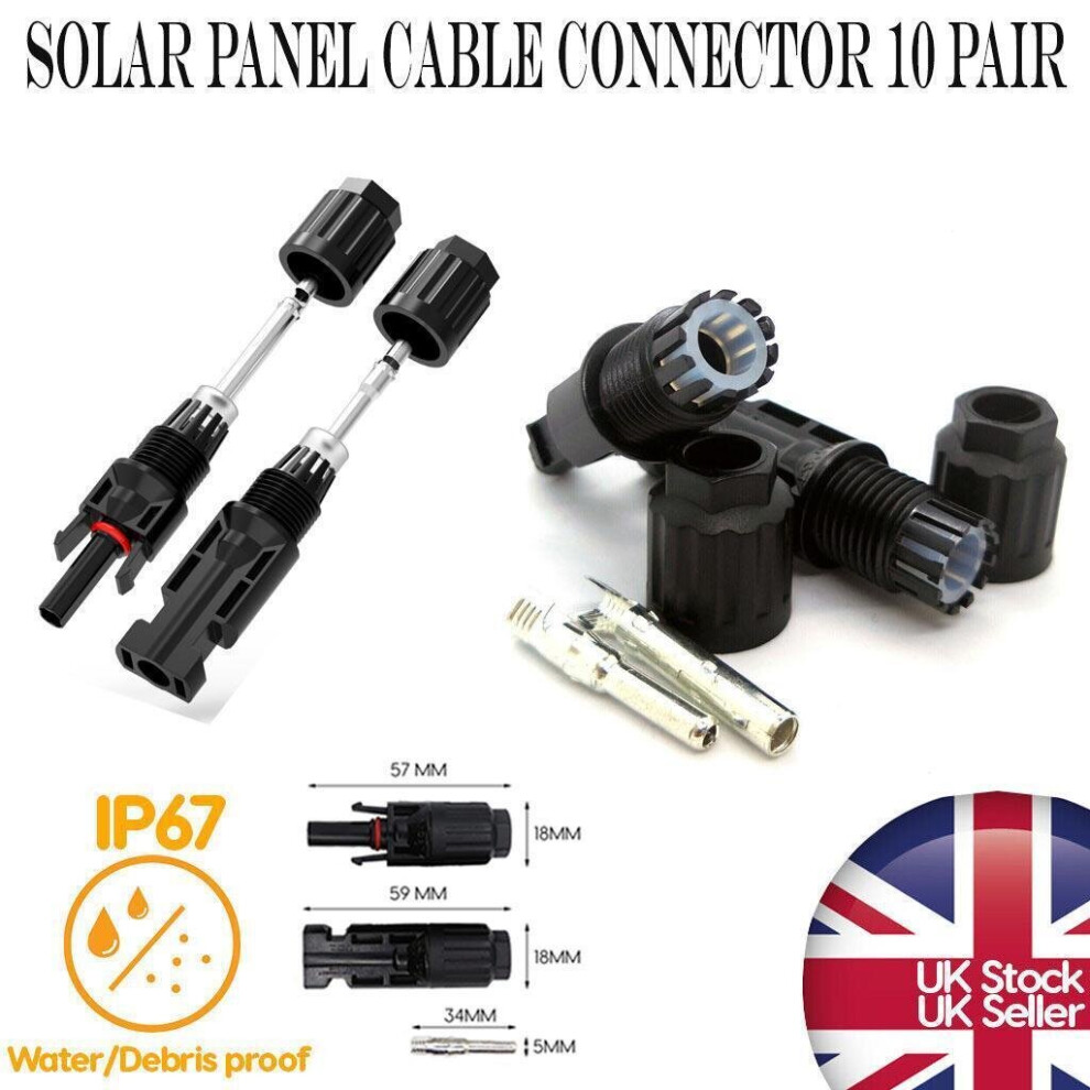 Solar Panel Cable Connector 10Pair Copper Solar Wire Adapter