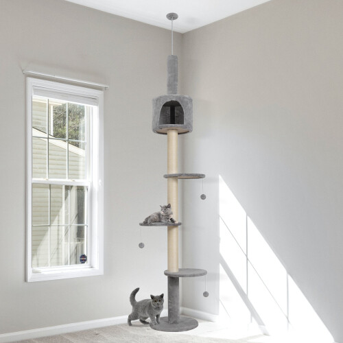 ELECWISH (Grey) Floor to Ceiling Cat Tree Kitty Scratching Post UK 1