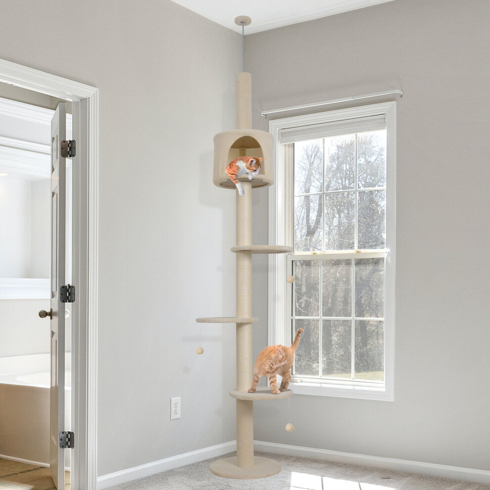 (Beige) Floor to Ceiling Cat Tree Kitty Scratching Post UK