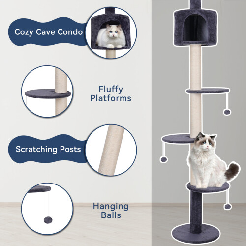 ELECWISH (Blue) Floor to Ceiling Cat Tree Kitty Scratching Post UK 1