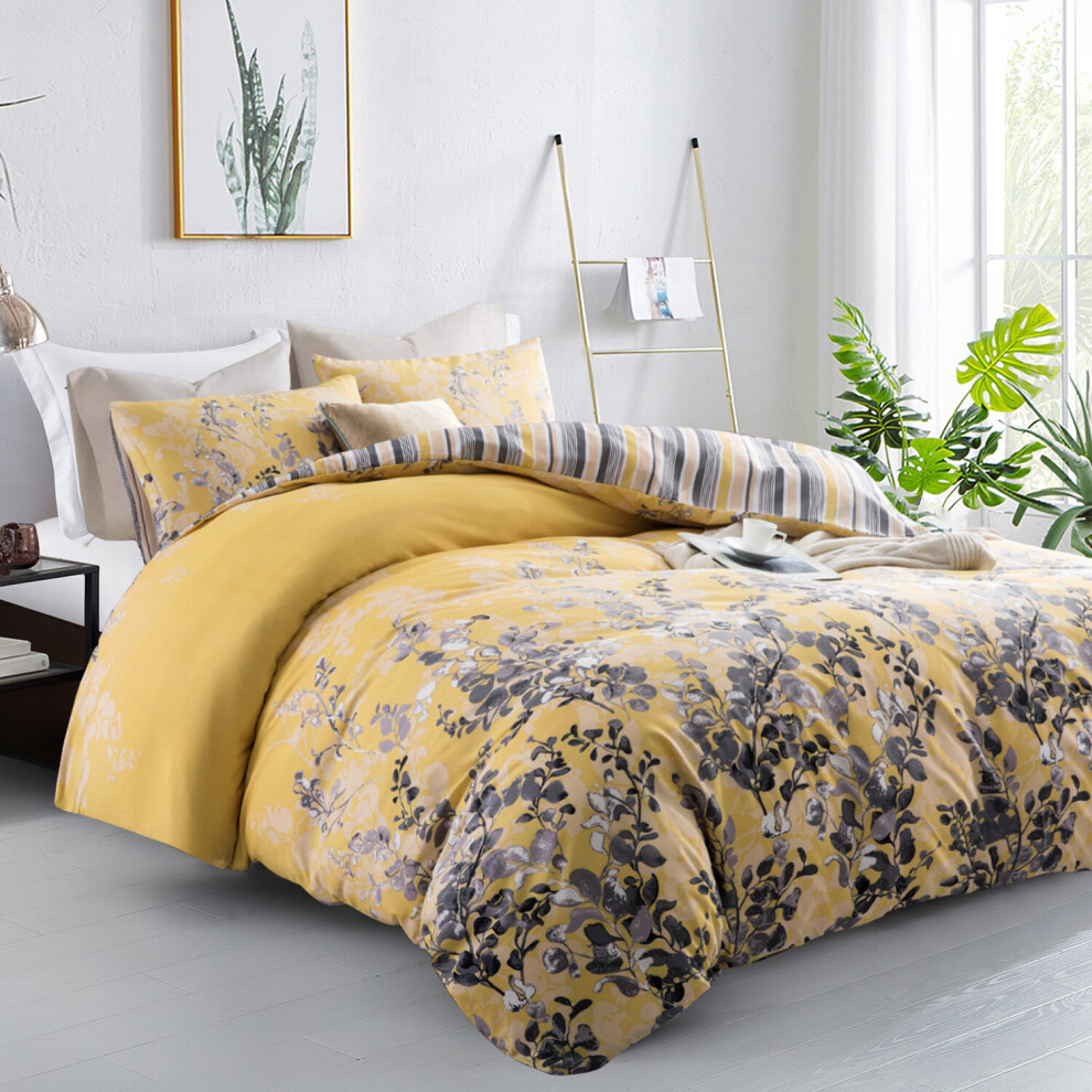 Moonlight Bedding Limited (Ochre Blossom, King: 230 X 220 Cm) Reversible Duvet Bedding Set Double King Duvet Quilt Cover With Pillowcases Multicoloured