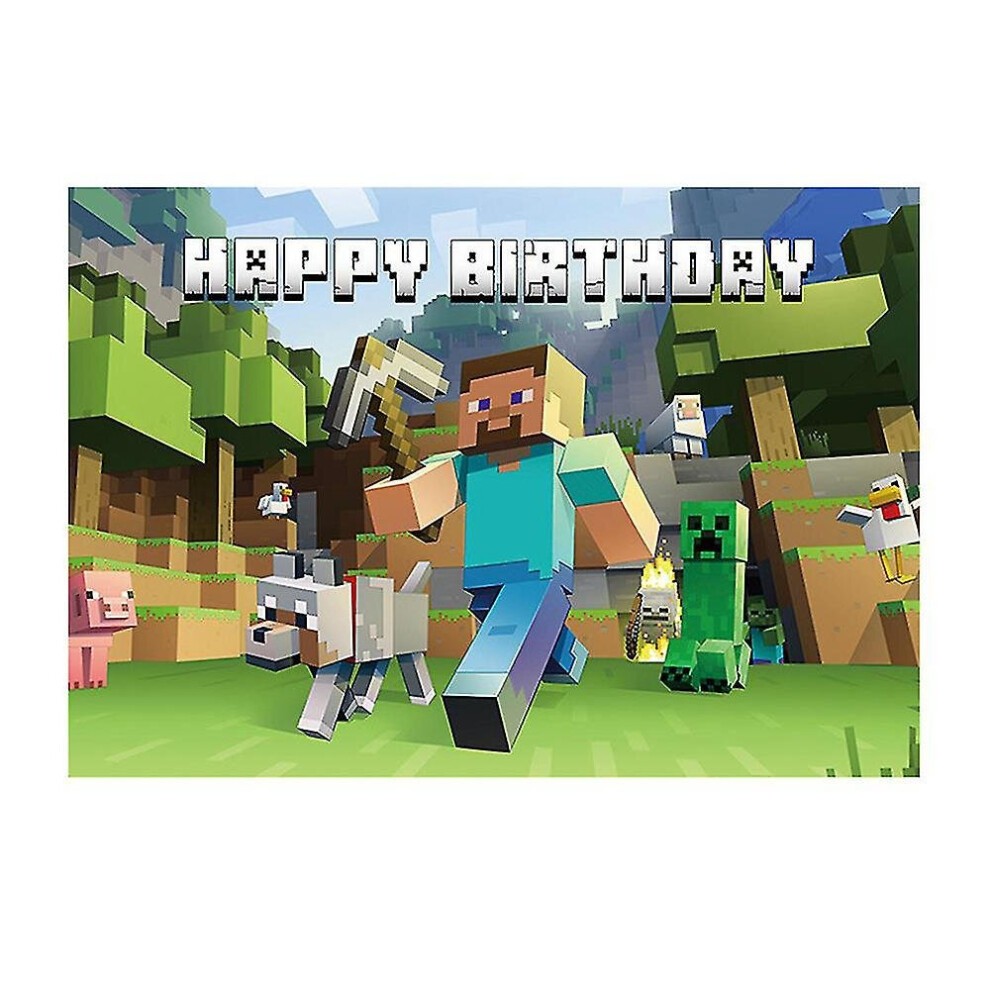 (150*100cm) Backdrop Birthday Party Minecraft Background Cloth Theme Decoration Banner