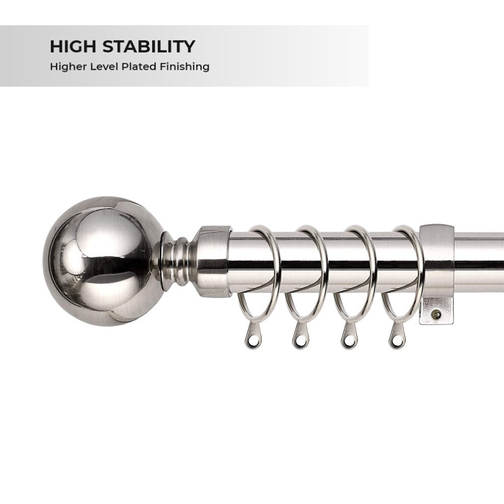 (Brushed Silver) Extendable Curtain Poles Finials Rod Fittings