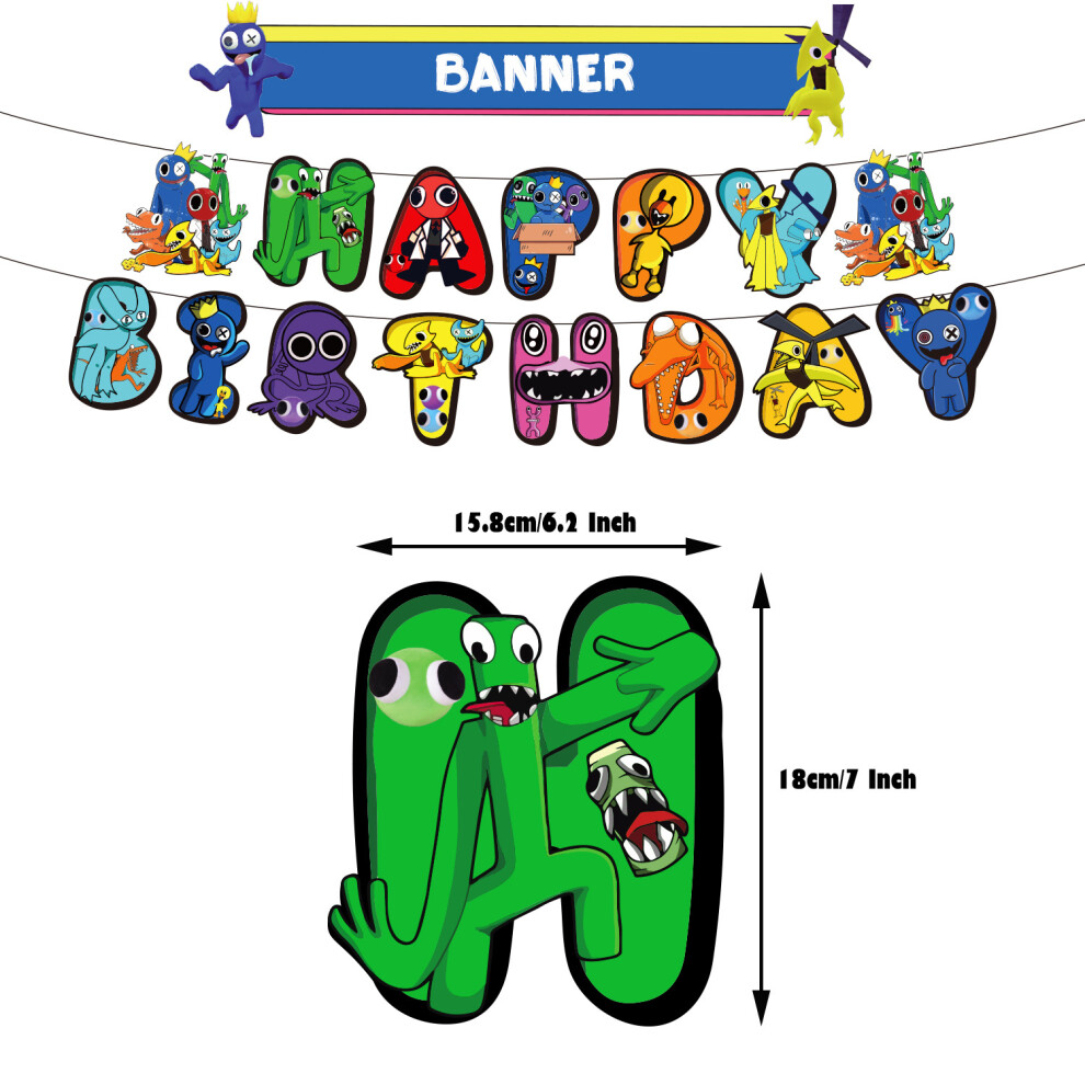 (Banner) Birthday Rainbow Friends Party Theme Decoration Banner Balloon Invitation Card