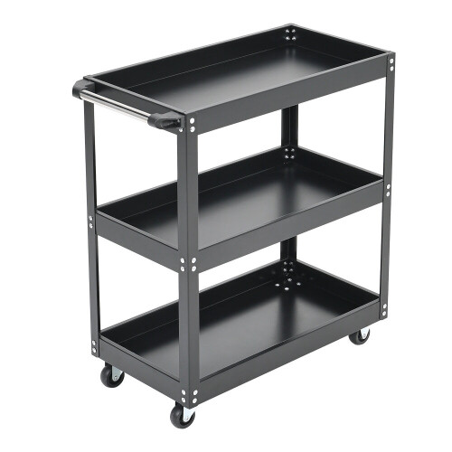 Living And Home 3 Tier Roller Tool Storage Heavy Duty Workshop Garage Trolley Cart Shelf Black 1