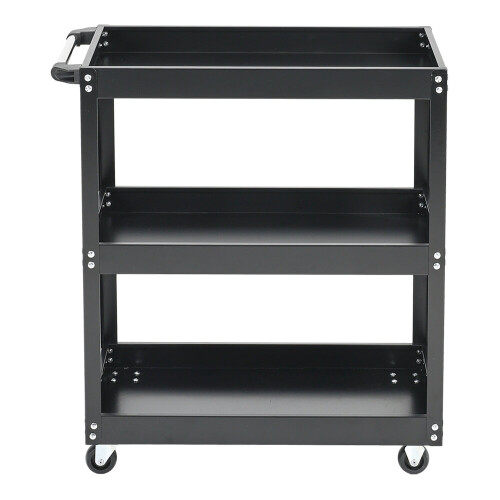 Living And Home 3 Tier Roller Tool Storage Heavy Duty Workshop Garage Trolley Cart Shelf Black 2