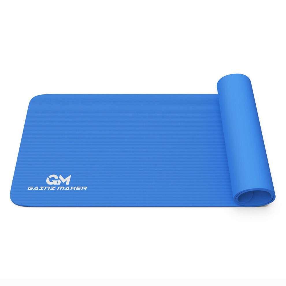(Blue) Yoga Mat Pilates Gym Exercise Thick NBR Foam & Bag 