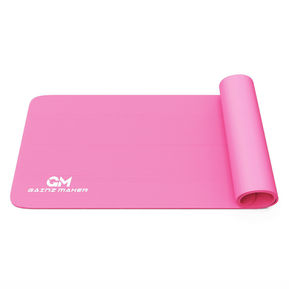 (Pink) Yoga Mat Pilates Gym Exercise Thick NBR Foam & Bag 