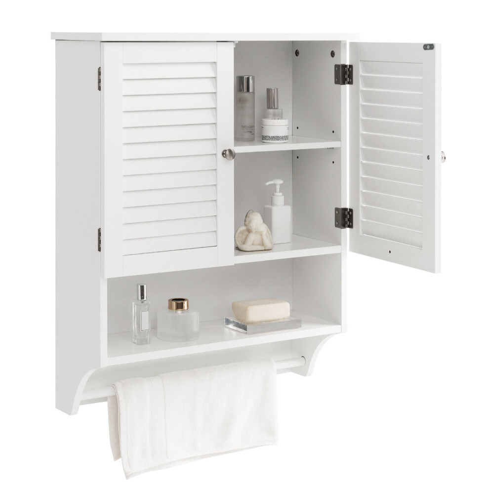 Wall-mounted Bathroom Cabinet Double Door Medicine Storage W/Towel Bar