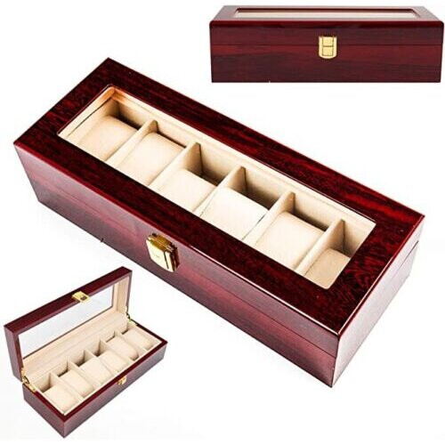 6 Grids Leather Watch Display Case Jewelry Collection Storage Box