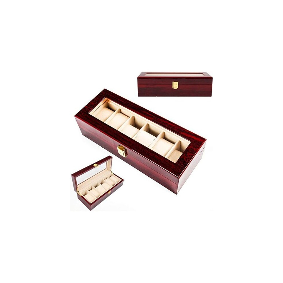Ezi-Tech 6 Grids Leather Watch Display Case Jewelry Collection Storage Box