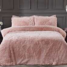 Sleepdown Shaggy Faux Fur Fleece Duvet Cover Set Single Blush Pink