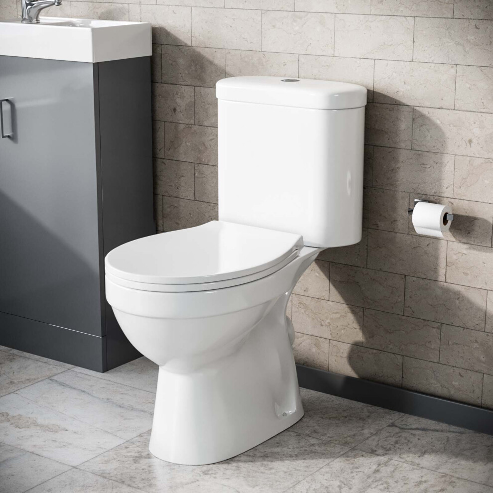 Nes Home Close Coupled Round Toilet with Soft Close Seat White