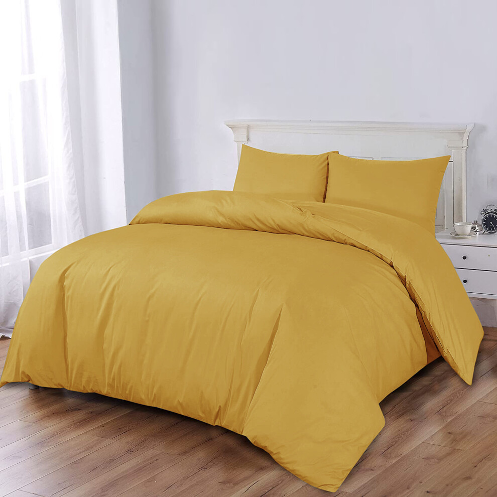 (Ochre Mustrad, Single:137 x 200 cm) Duvet Quilt Cover Plain Bedding Set & Pillowcases Pair