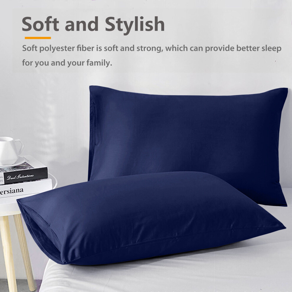 (Navy Blue, Pillowcases Pair) Duvet Quilt Cover Plain Bedding Set & Pillowcases Pair